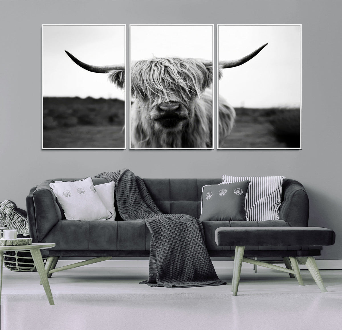Highland Cow Wall Art | Black and White Farmhouse Decor |