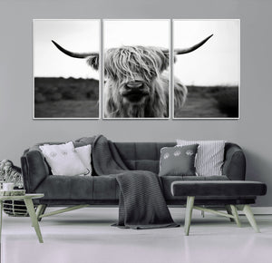 Highland Cow Wall Art | Black and White Farmhouse Decor |