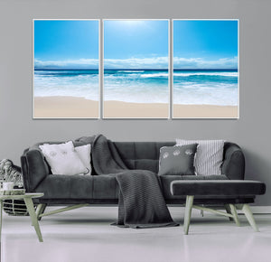 Wall Art Canvas Print Shiny Blue Sea and Beach