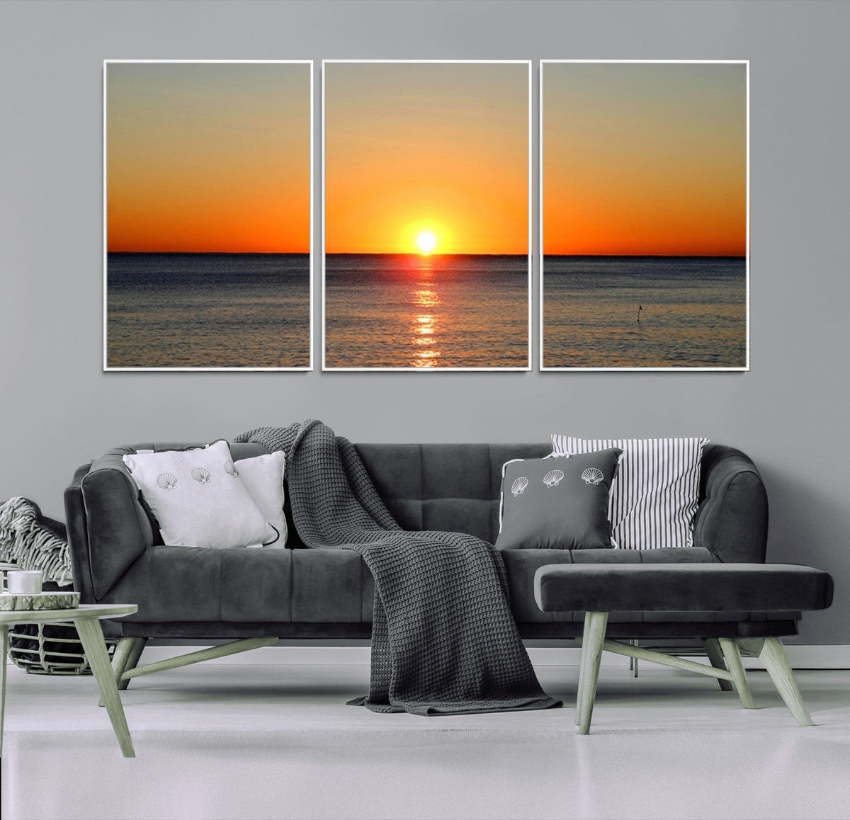 Golden Horizon Sunset Over Ocean Wall Art Canvas Print –