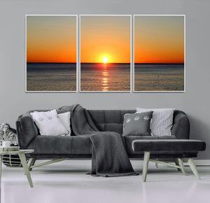 Golden Horizon Sunset Over Ocean Wall Art Canvas Print –