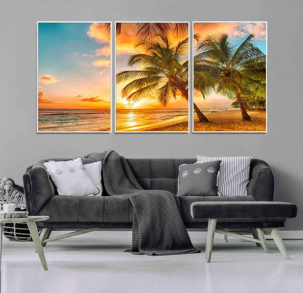 Tropical Sunset Beach Canvas Wall Art Print – Vibrant Palm