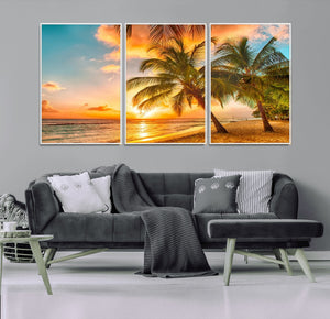 Tropical Sunset Beach Canvas Wall Art Print – Vibrant Palm