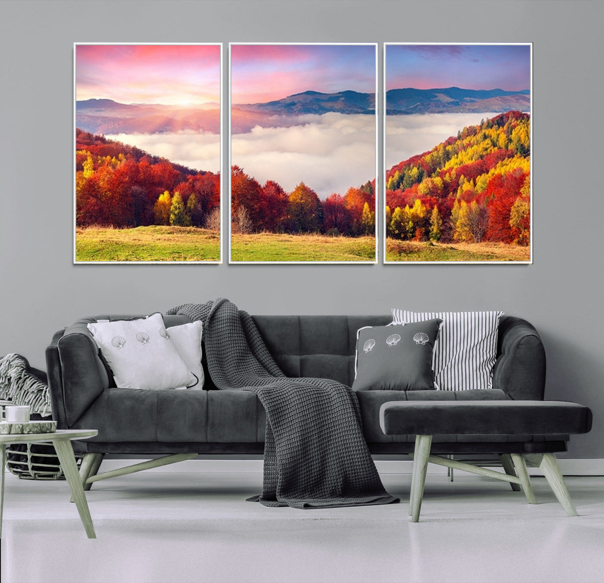 Autumn Mountain Foggy Landscape Wall Art Canvas Print |
