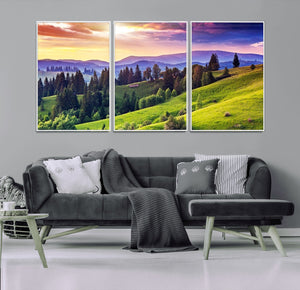 Green Hills and Sunset Wall Art Print - Scenic Landscape