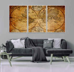 Vintage World Map Canvas Print – Antique Push Pin Travel