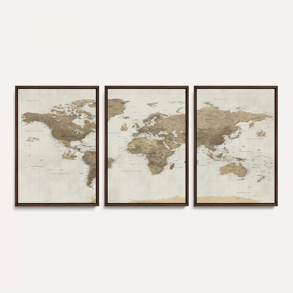 Detailed World Map Wall Art Canvas Print