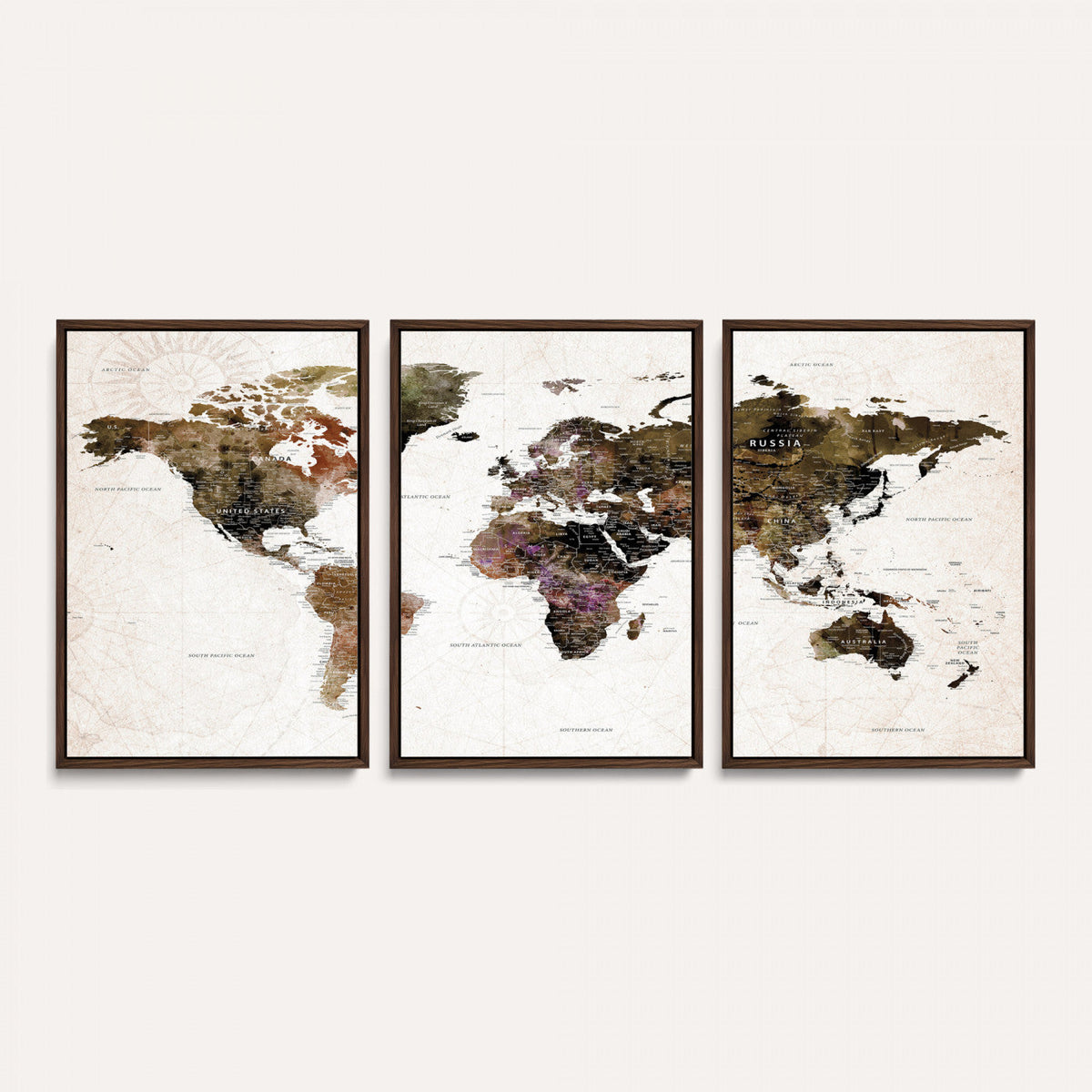 Watercolor World Map Print - Large Wall Art Canvas Print for
