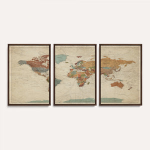 Vintage World Map Canvas Wall Art Print – Framed Modern