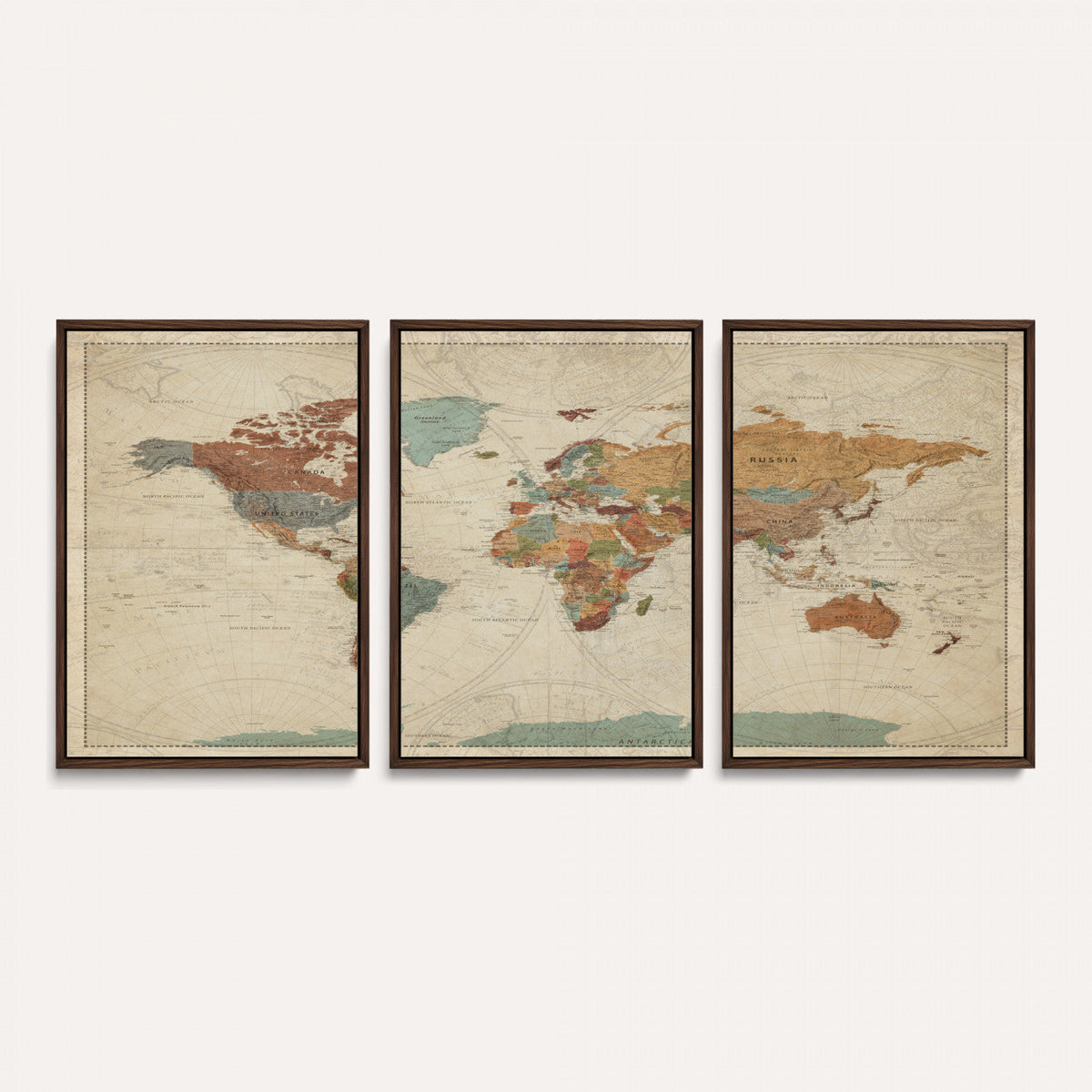 Vintage World Map Canvas Wall Art Print – Framed Modern