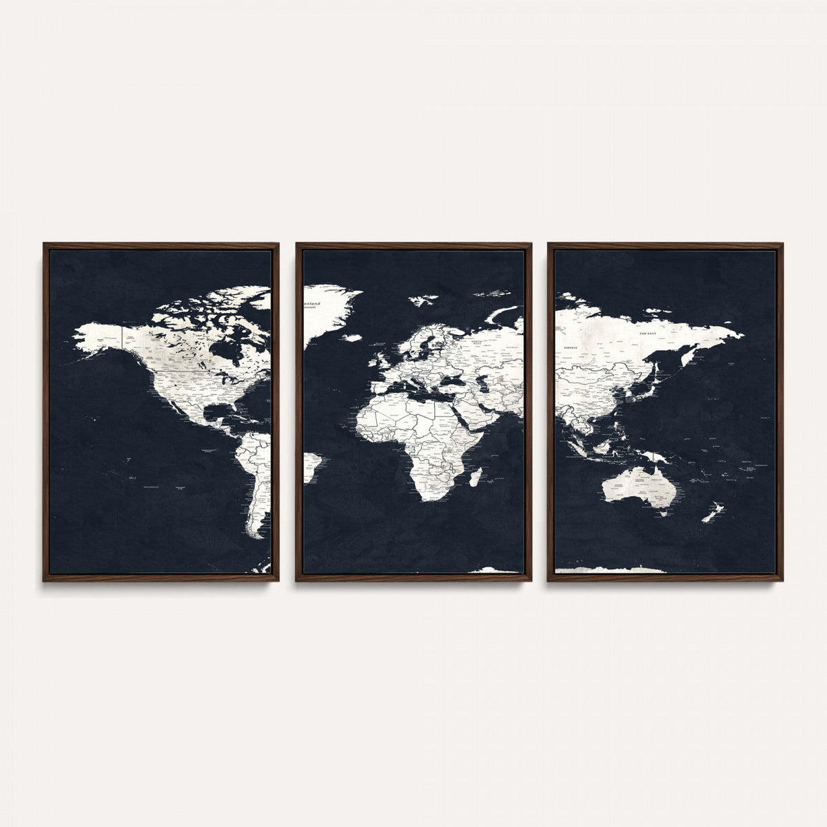 Black World Map Wall Art Canvas Print for Home Office and
