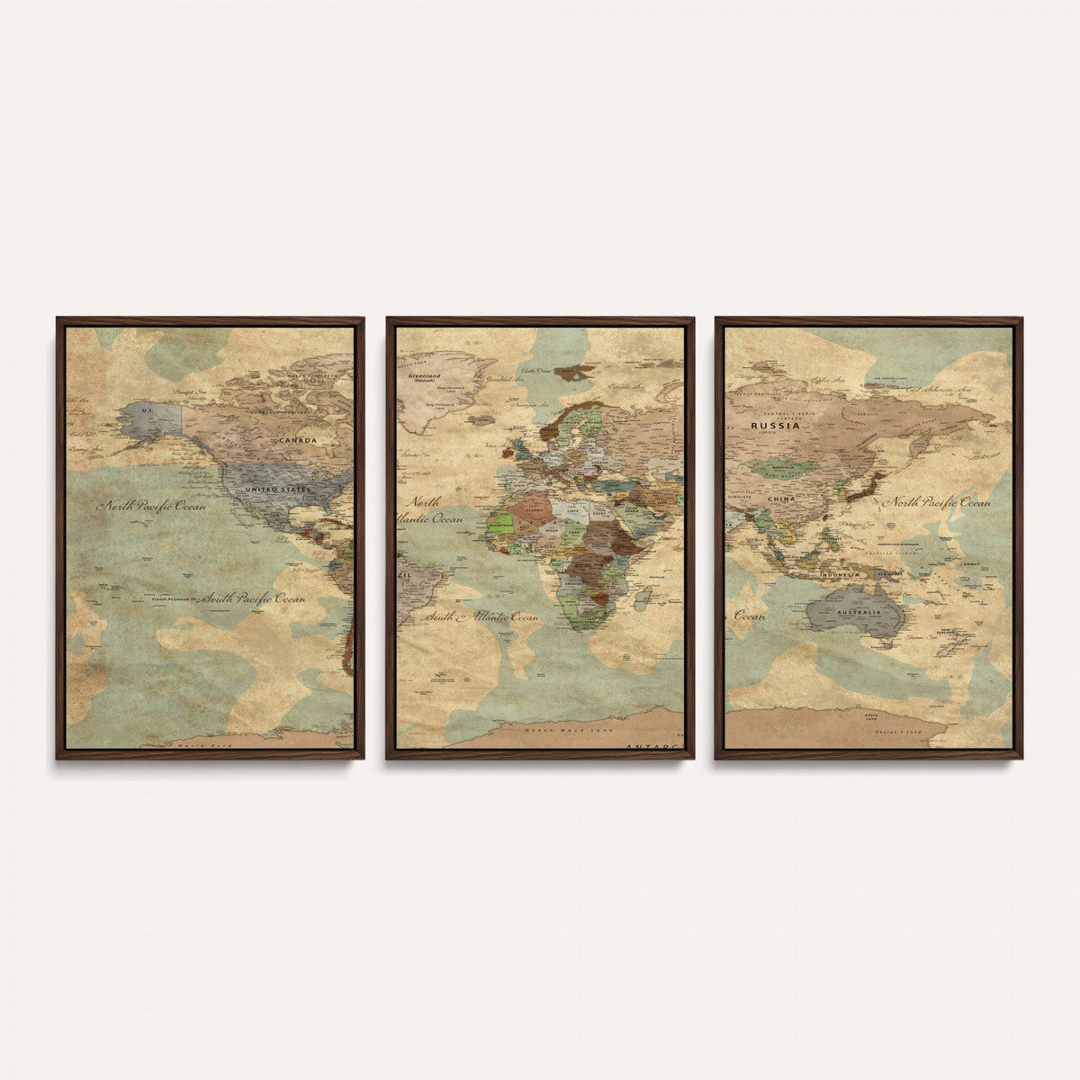 Vintage World Map Wall Art | Ready to Hang and Framed