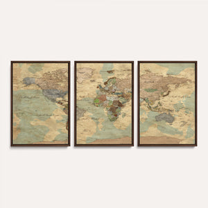Vintage World Map Wall Art | Ready to Hang and Framed