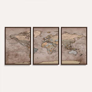Grunge World Map Canvas Wall Art - Vintage Aged World Map