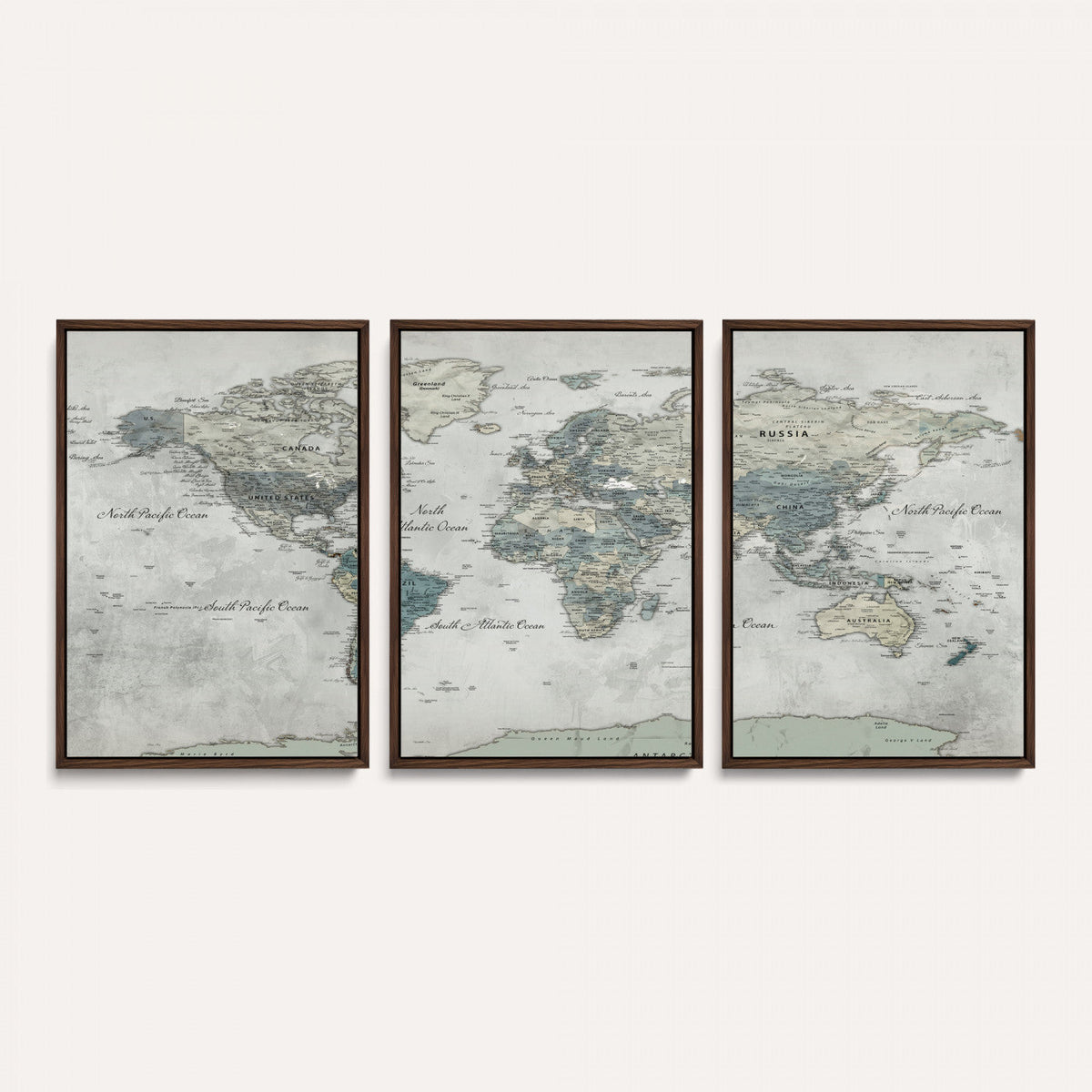Neutral Vintage World Map Canvas Wall Art Print, Classic Map