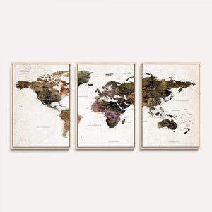 Watercolor World Map Print - Large Wall Art Canvas Print for
