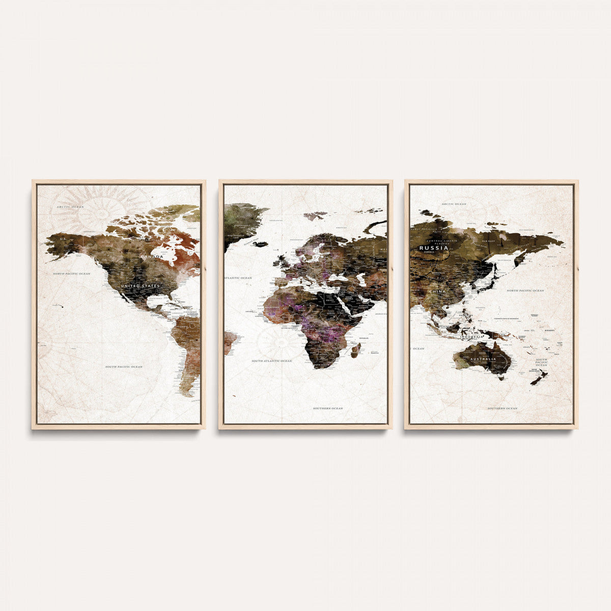 Watercolor World Map Print - Large Wall Art Canvas Print for