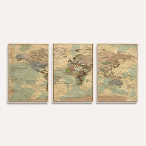 Vintage World Map Wall Art | Ready to Hang and Framed