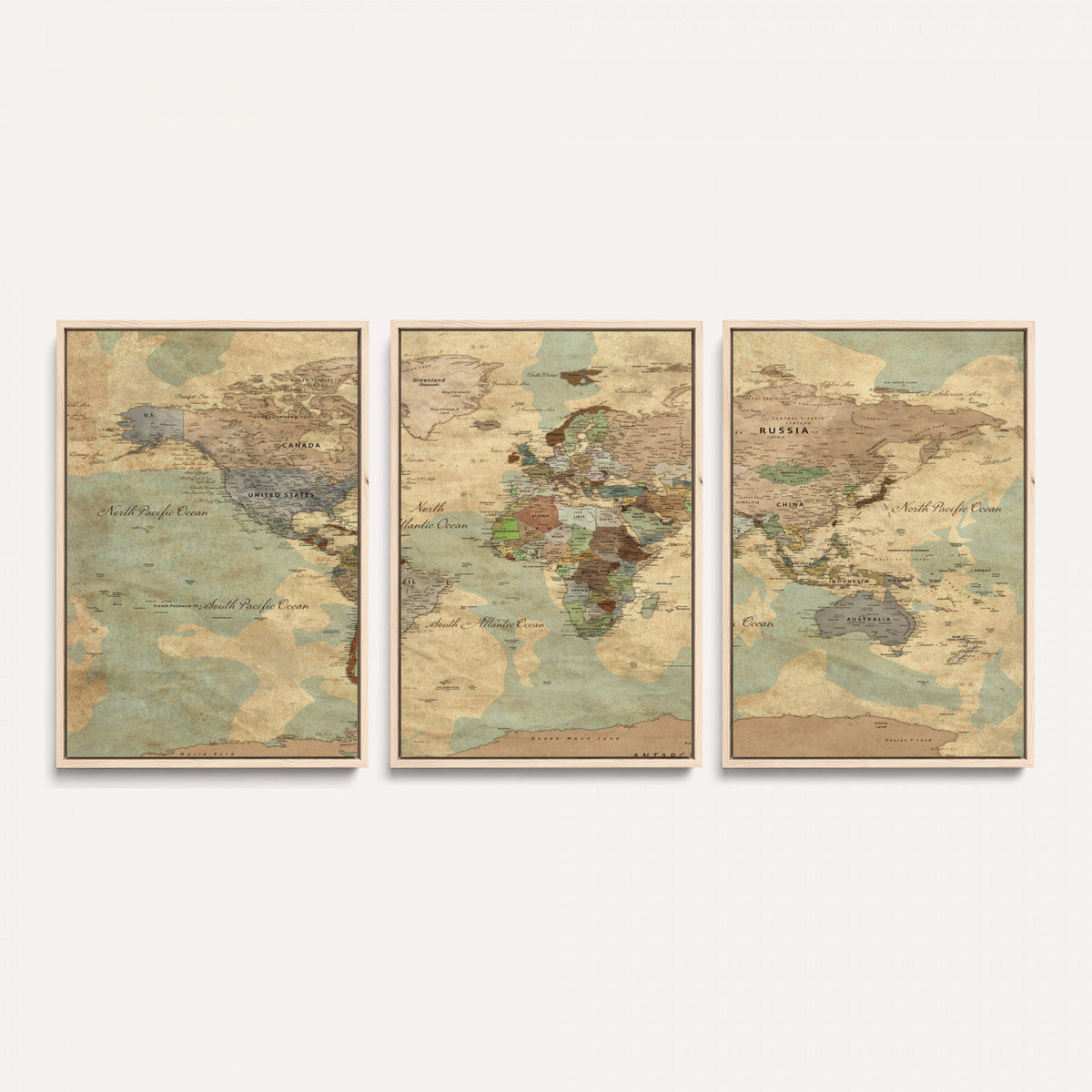 Vintage World Map Wall Art | Ready to Hang and Framed