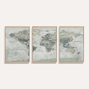 Neutral Vintage World Map Canvas Wall Art Print, Classic Map