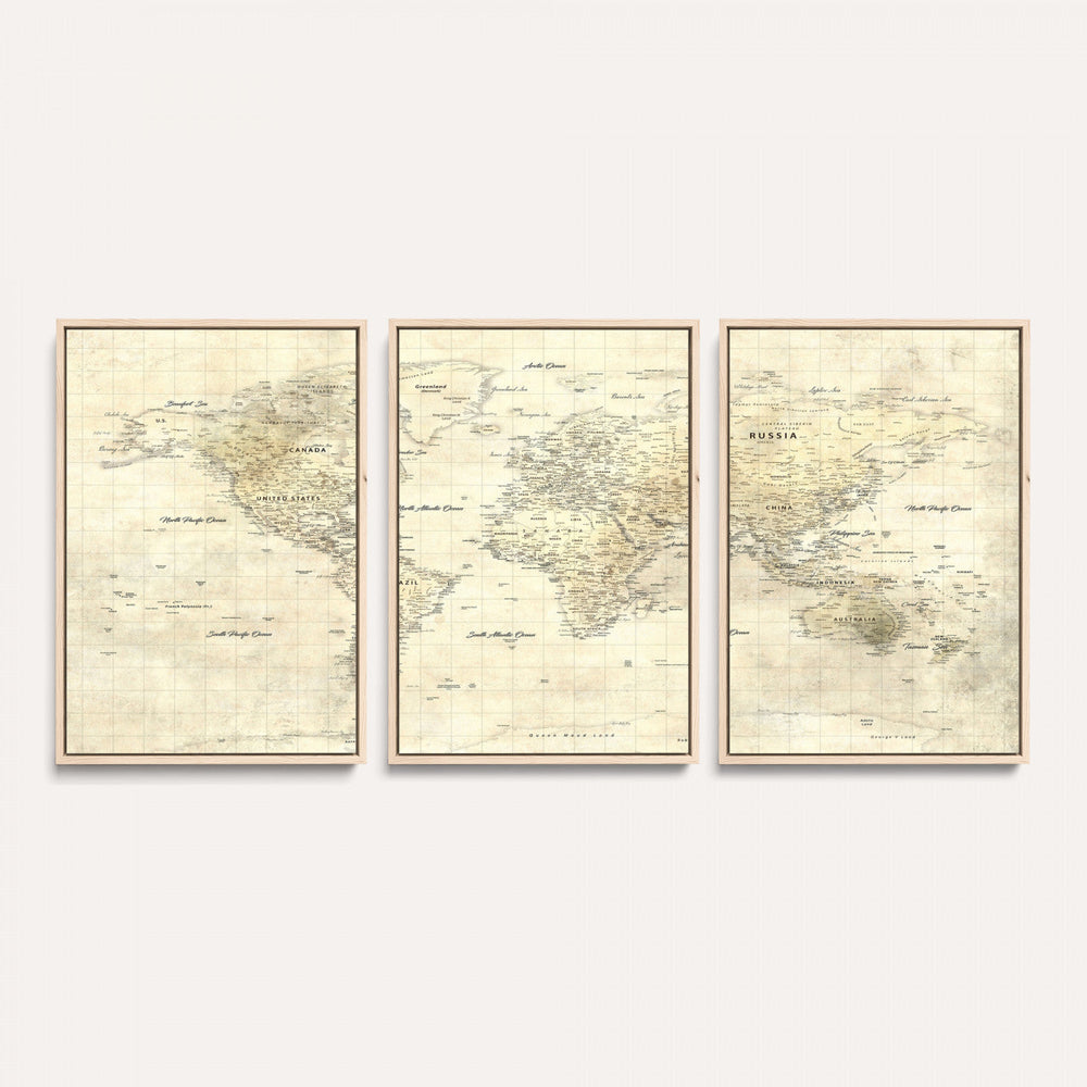 Colorful Watercolor World Map Canvas Wall Art – Framed