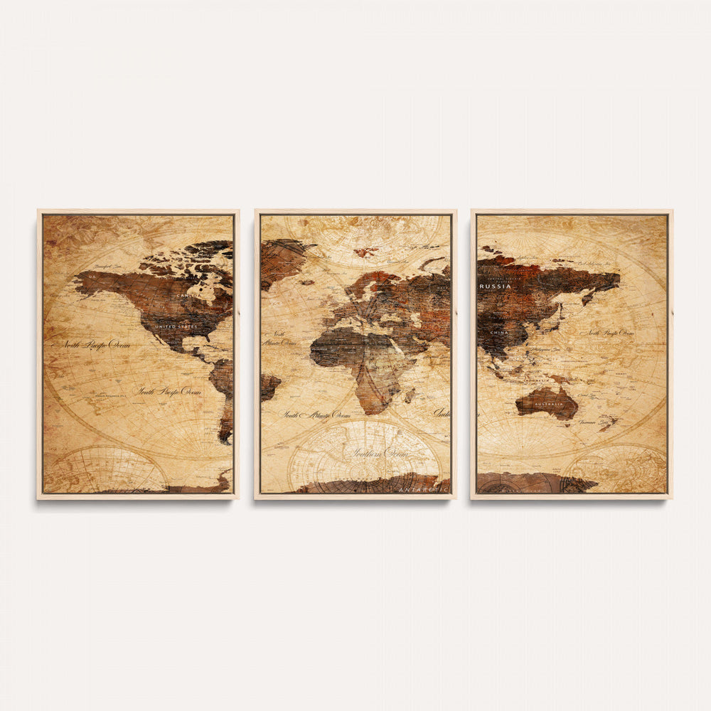 Modern Red and Gray World Map Canvas Print – Framed Wall Art