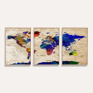 Watercolor World Map Canvas Print – Framed Wall Art for