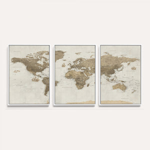 Detailed World Map Wall Art Canvas Print