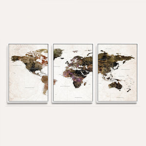 Watercolor World Map Print - Large Wall Art Canvas Print for