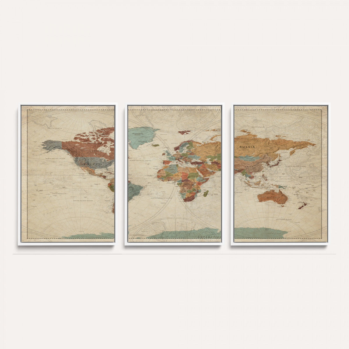 Vintage World Map Canvas Wall Art Print – Framed Modern