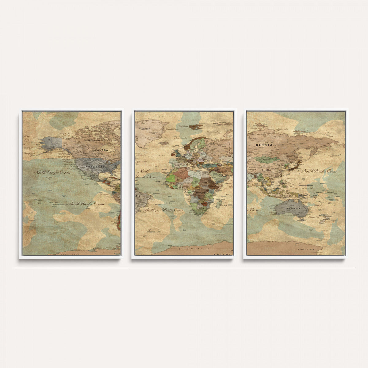 Vintage World Map Wall Art | Ready to Hang and Framed