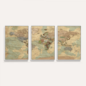 Vintage World Map Wall Art | Ready to Hang and Framed