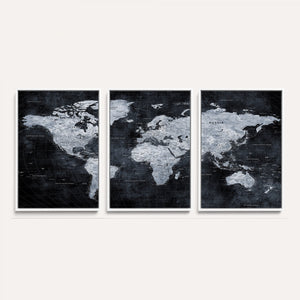 Black World Map Canvas Print – Detailed Map for Couples and