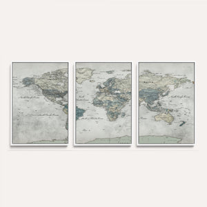 Neutral Vintage World Map Canvas Wall Art Print, Classic Map
