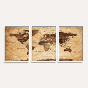 Modern Red and Gray World Map Canvas Print – Framed Wall Art