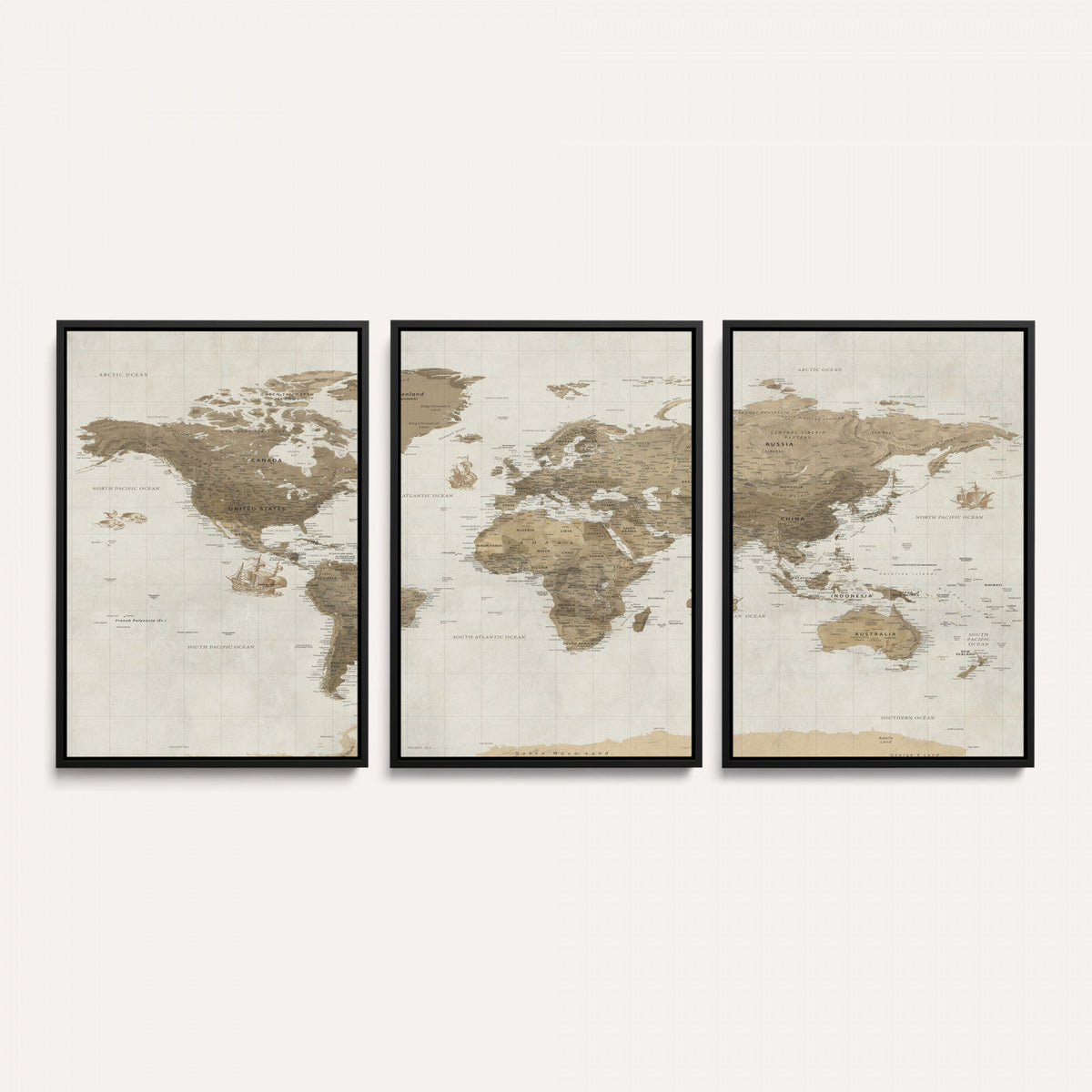 Detailed World Map Wall Art Canvas Print
