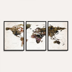 Watercolor World Map Print - Large Wall Art Canvas Print for