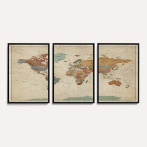 Vintage World Map Canvas Wall Art Print – Framed Modern
