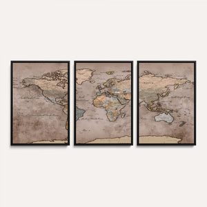 Grunge World Map Canvas Wall Art - Vintage Aged World Map