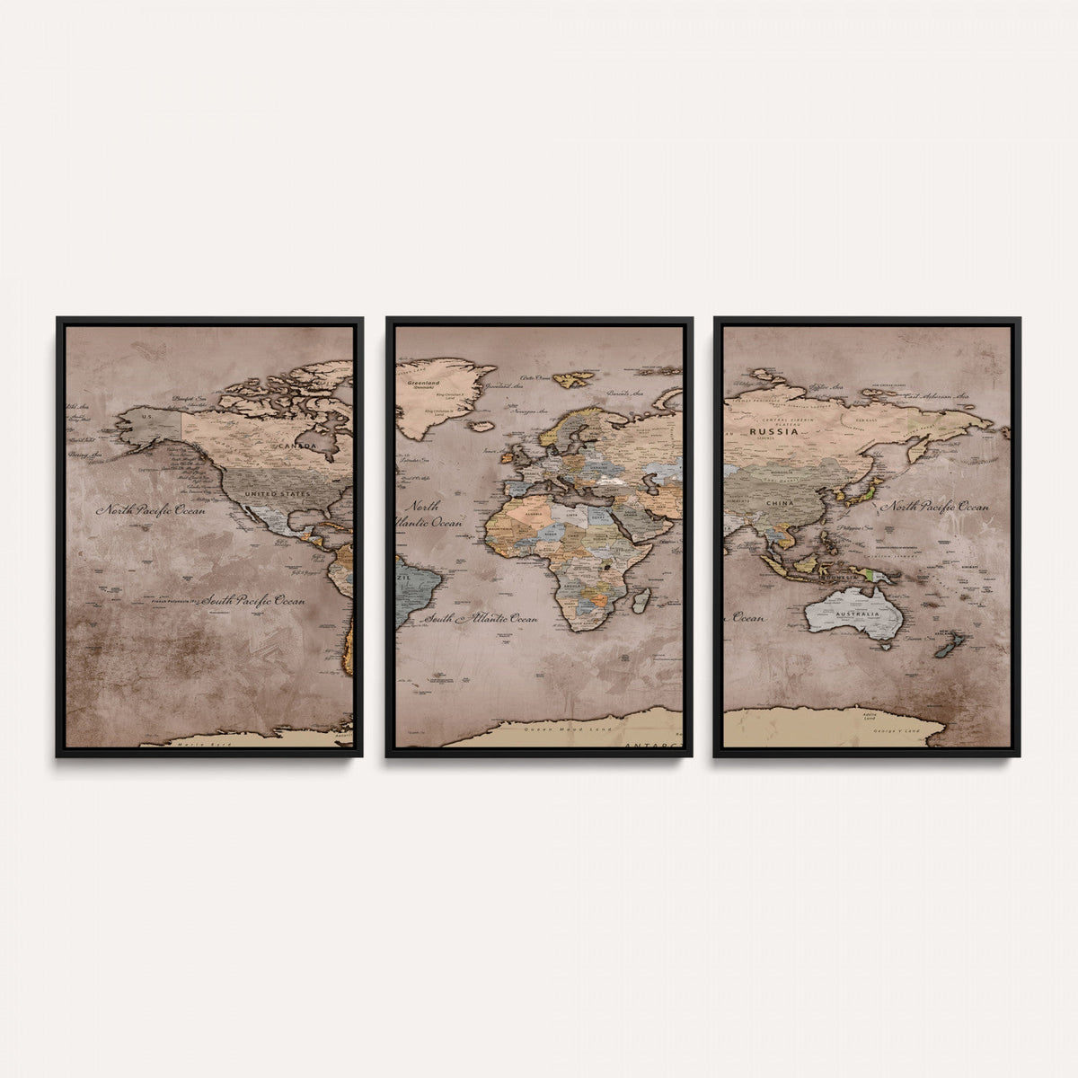 Grunge World Map Canvas Wall Art - Vintage Aged World Map