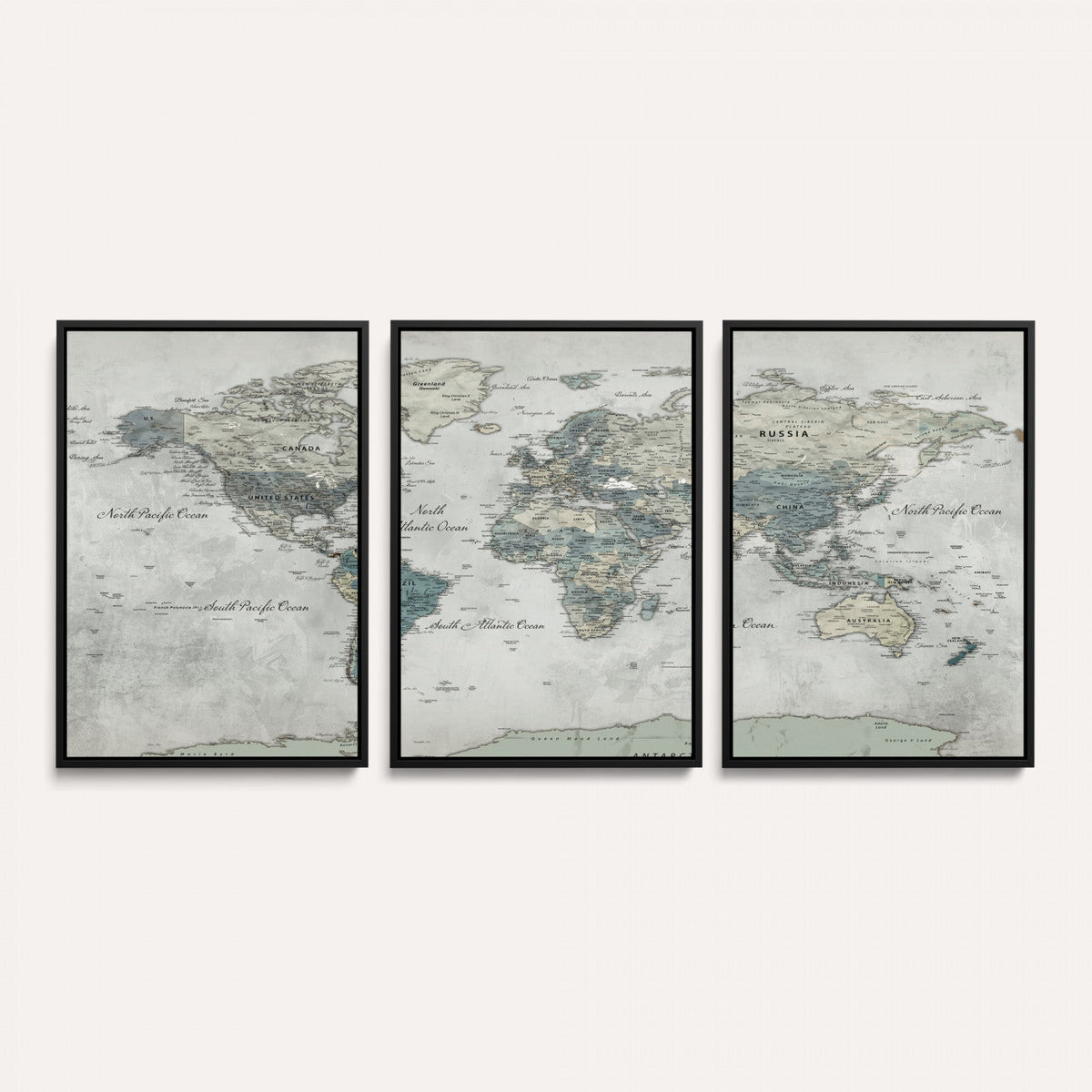 Neutral Vintage World Map Canvas Wall Art Print, Classic Map