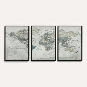 Neutral Vintage World Map Canvas Wall Art Print, Classic Map