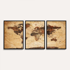 Modern Red and Gray World Map Canvas Print – Framed Wall Art