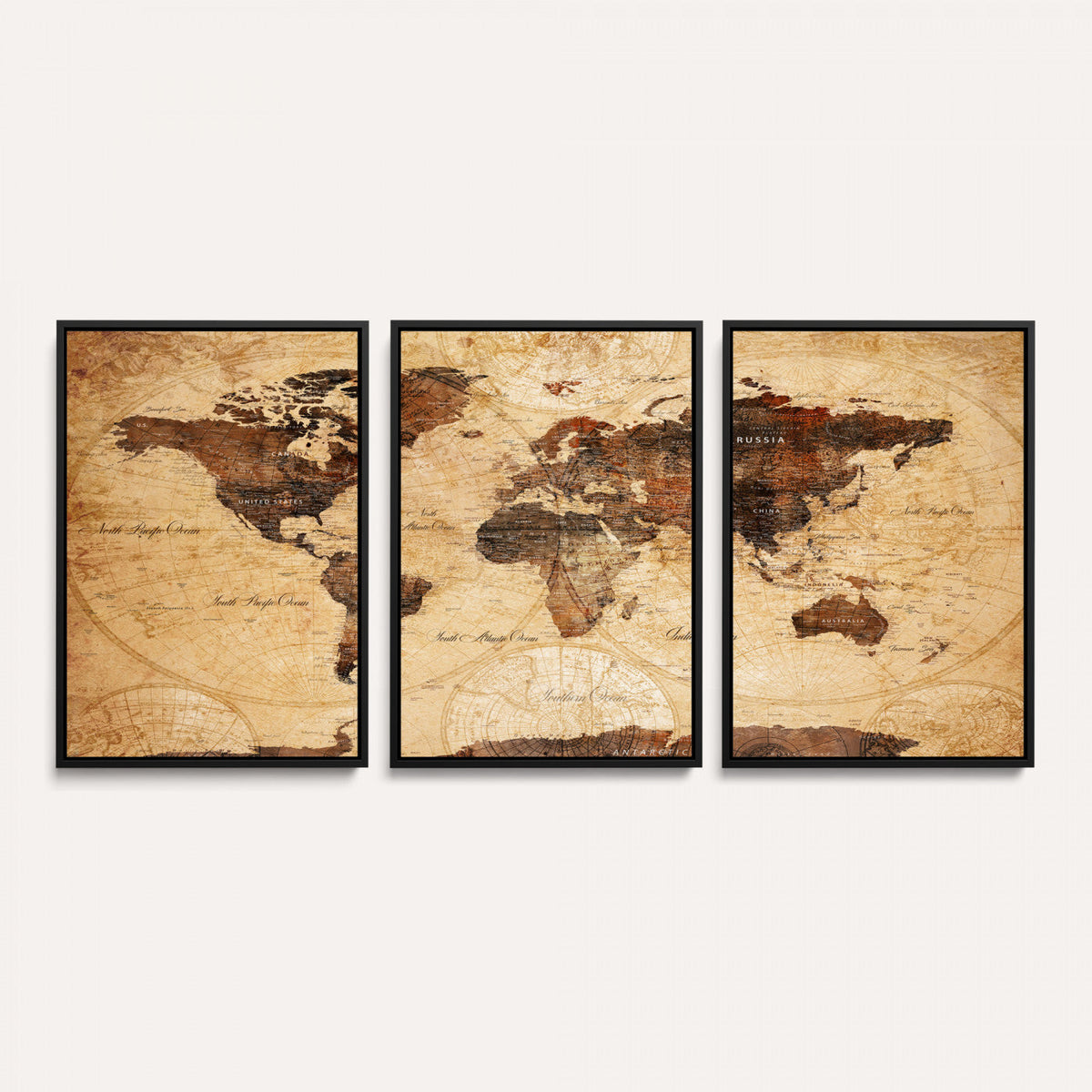 Modern Red and Gray World Map Canvas Print – Framed Wall Art