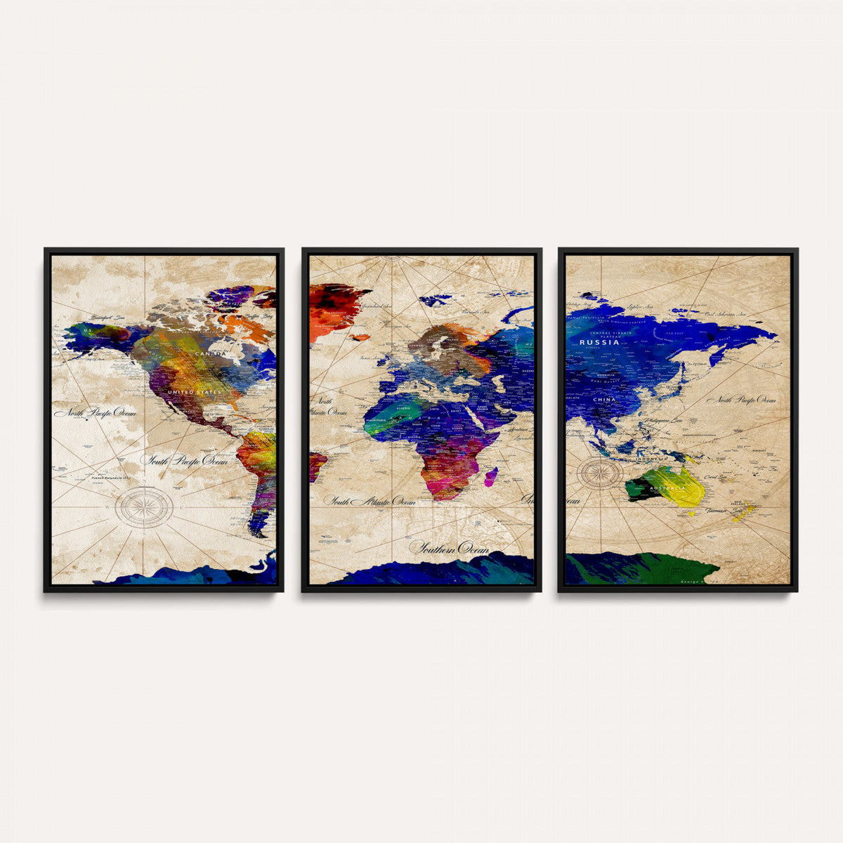 Watercolor World Map Canvas Print – Framed Wall Art for