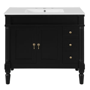 Bathroom Vanity With Ceramic Sink, 2 Doors 3 Drawers, Soft Close Design