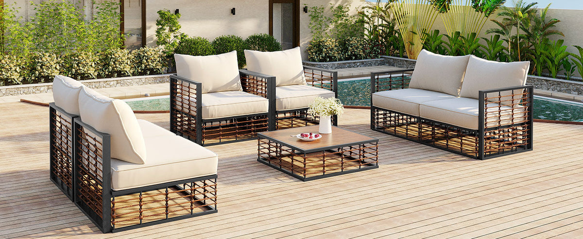 TOPMAX Modern Minimalist 7-Piece Metal Patio Sectional Sofa Set