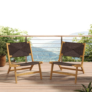 Acacia Wood Outdoor Armless Lounge Chair - Teak Set of 2