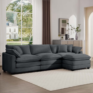 Modern Modular Cushion Sofa Set with Ottoman - Fabric, Multiple Colors