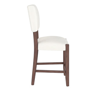 Set of 4 Mid-Century Modern Bar Stools, 40 in Linen Upholstered Counter Chairs with Rubber Wood Legs, Off White